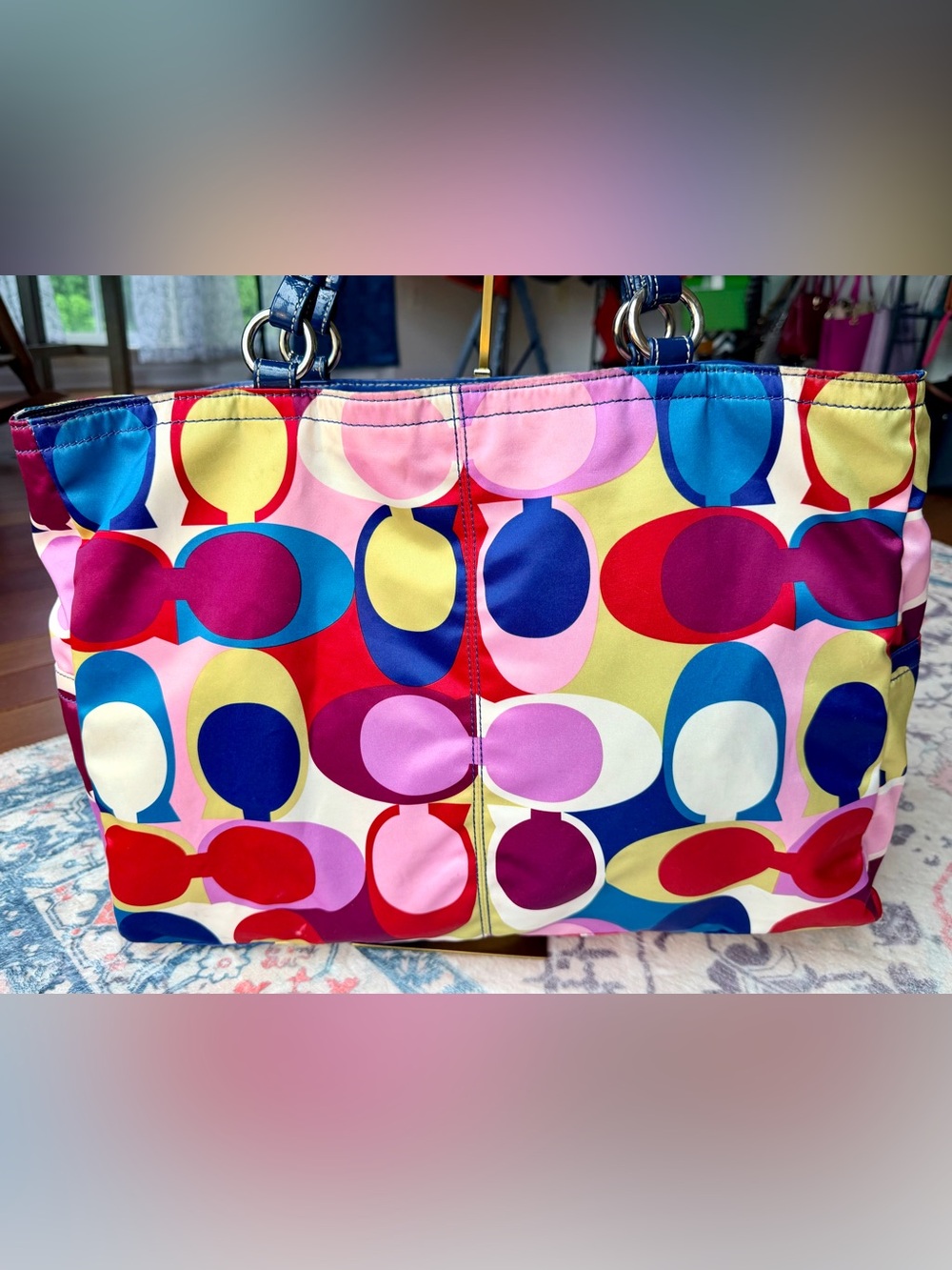 Vintage Coach Signature Scarf Print Satin Tote with 2 hangtags. EUC - Picture 4 of 12